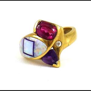 Contemporary 14k ring with opal and accent stones